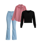 Women’s Premium Winter Shirt + Knitted Sweater + Bootcut Jeans Combo | 1 Free Accessory