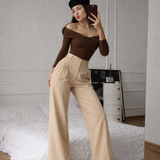 Twist-Detail Brown Top Co-Ord Set with Wide-Leg Trousers