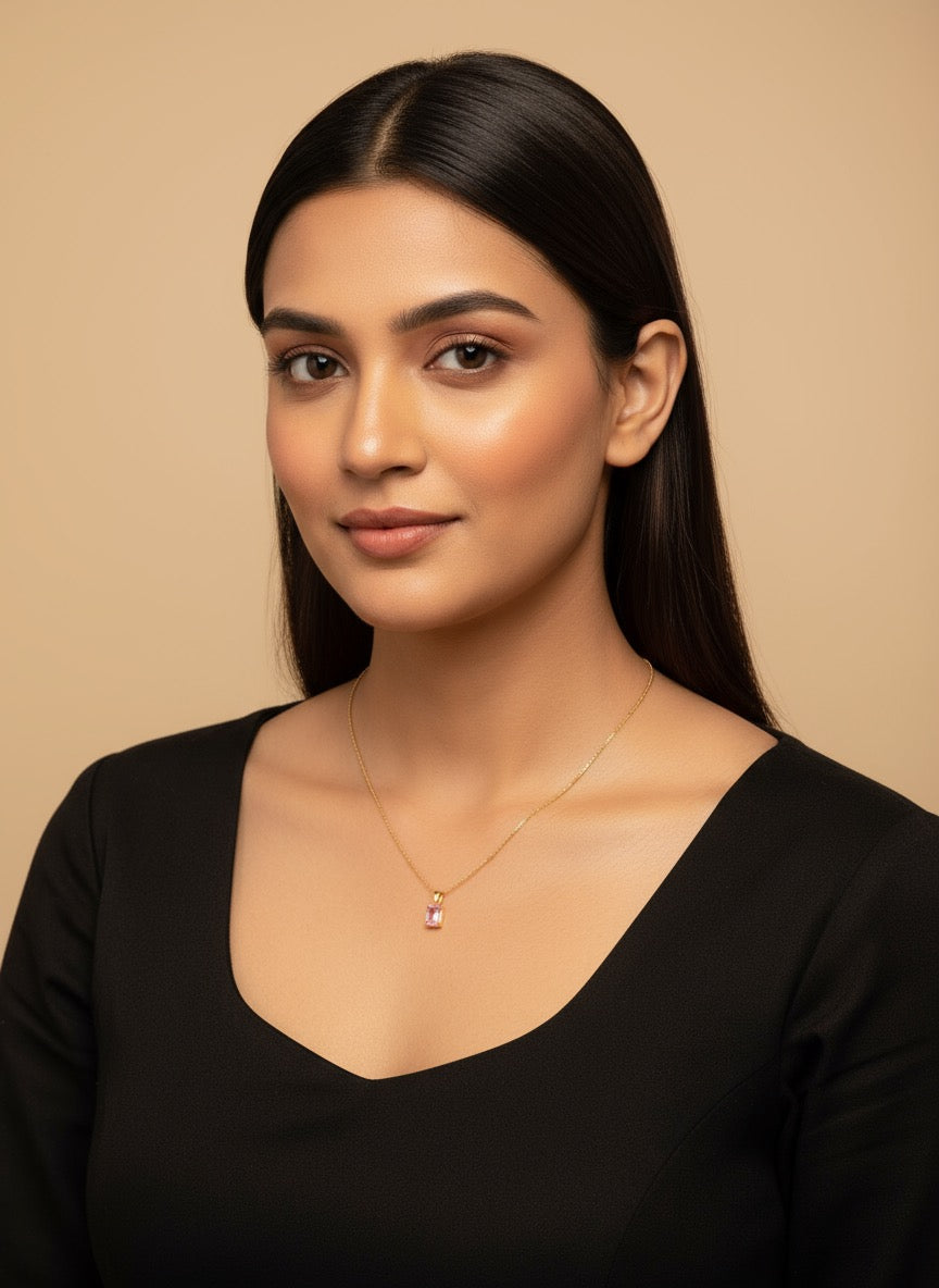 Elegant Artificial Gold Necklace with Pink Stone Pendant