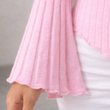 Rose Baby Pink One-Shoulder Flare Sleeve Top