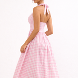 Vintage Charm Pink Check Halter Dress