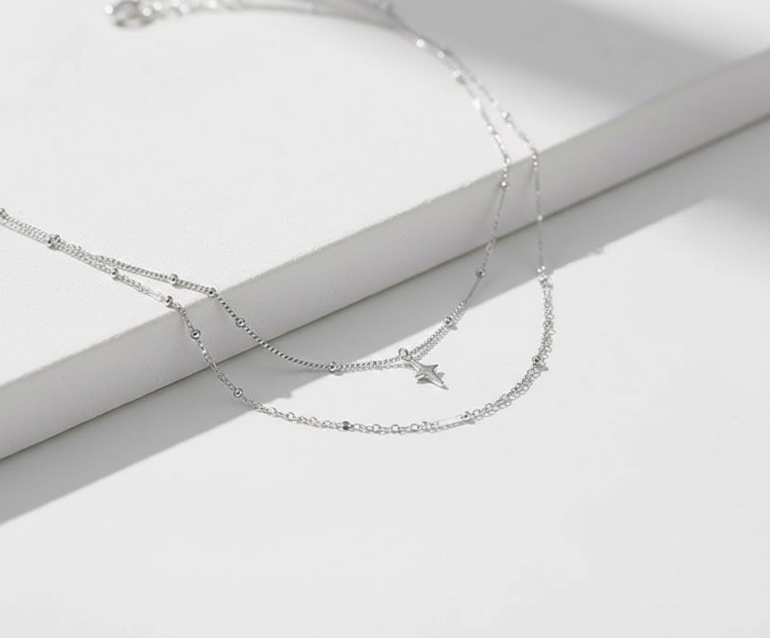 Silver Cross Layered Necklace
