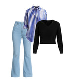 Women’s Premium Winter Shirt + Knitted Sweater + Bootcut Jeans Combo | 1 Free Accessory