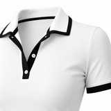Contrast Trim Polo Top with Wide-Leg Tailored Trousers ( Black )