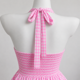 Gingham Halterneck Peplum Top