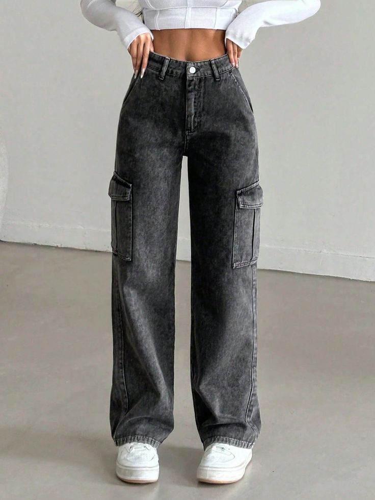 High waist cargo jeans | womens