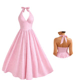 Vintage Charm Pink Check Halter Dress