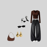 Essential V-Neck Top & Denim Set