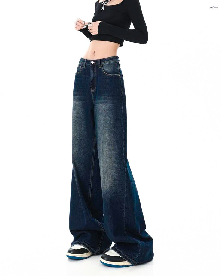 Blue high waist white shade baggy jeans | womens