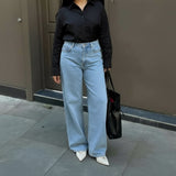 sky blue High waist baggy jeans | Black shirt ( women )