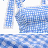 Blue Gingham Peplum Tie-Up Top with Wide Leg Denim Jeans Co-ord Set