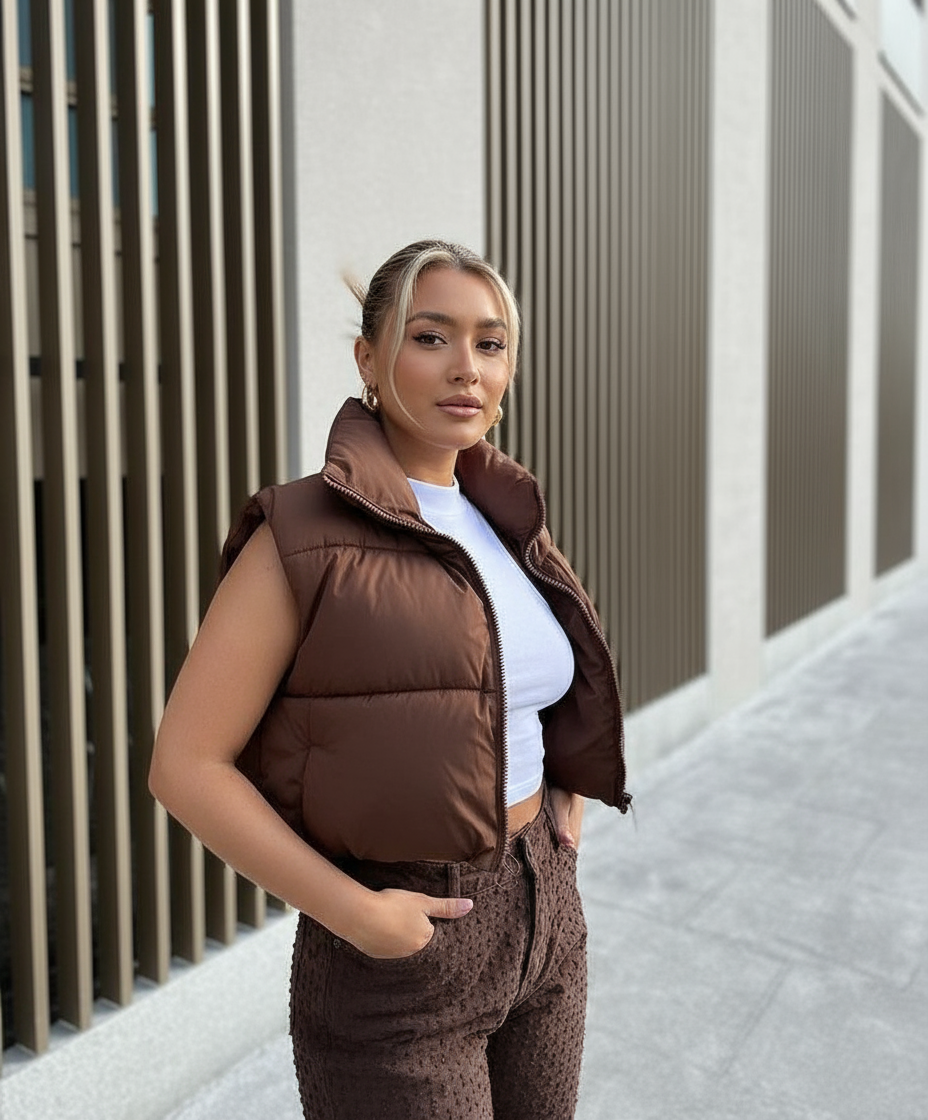The Brown puffer Vest | Womens