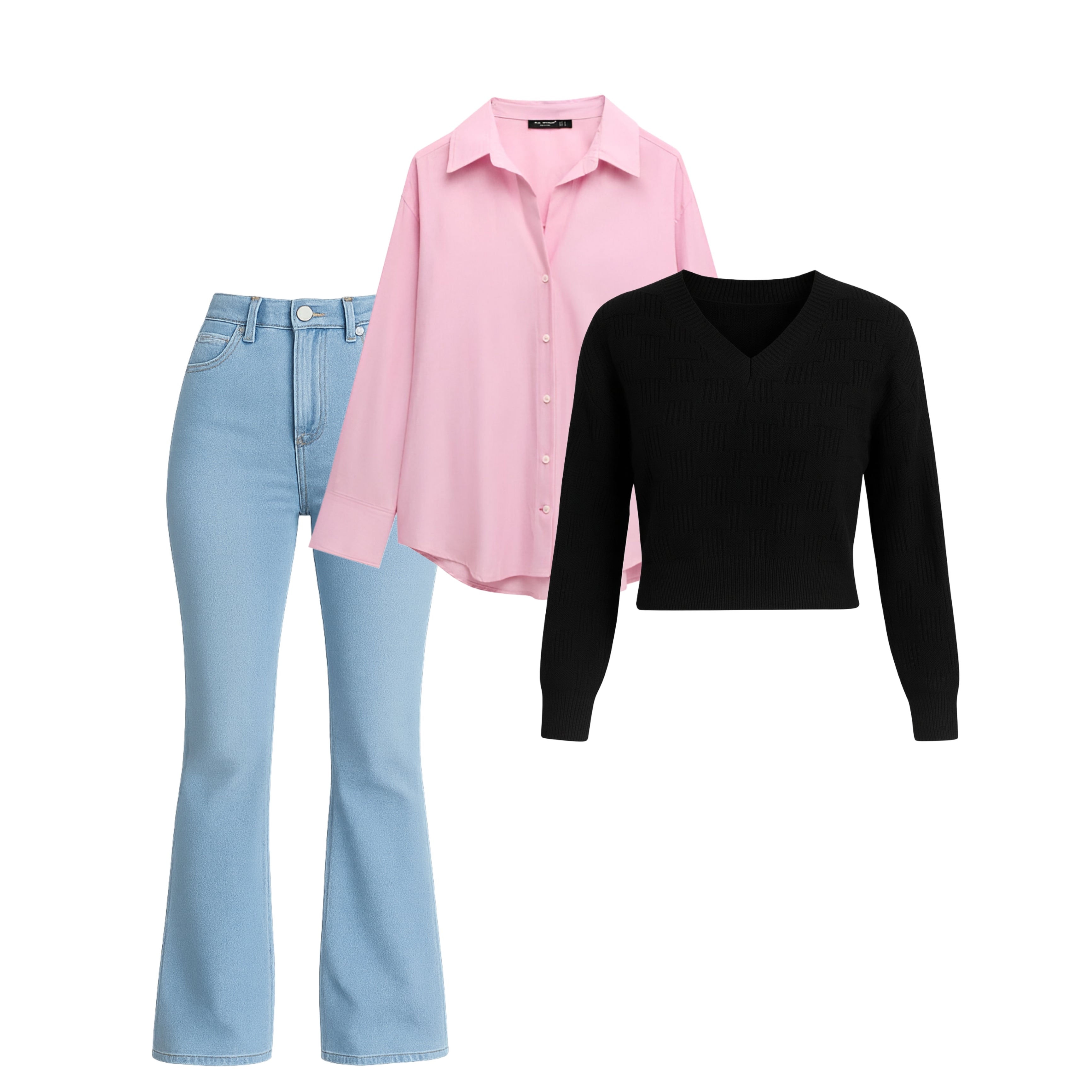 Women’s Premium Winter Shirt + Knitted Sweater + Bootcut Jeans Combo | 1 Free Accessory