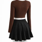 Classic V-Neck Top & Flared Skirt Set