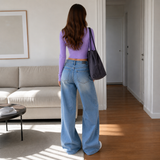 Lavender Ribbed Top with Sky blue wishker jeans (Full out fit )