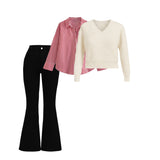 Women’s Premium Winter Shirt + Knitted Sweater + Bootcut Jeans Combo | 1 Free Accessory
