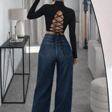 Blue wishker jeans | Black lace top (Full outfit )