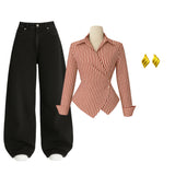 Premium Women’s Denim Jeans (Baggy) & Design Striped Shirt Combo – Free Accessories Included