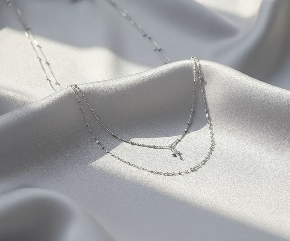Silver Cross Layered Necklace