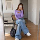 Lavender Ribbed Top with Sky blue wishker jeans (Full out fit )