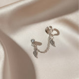 Silver Dual Chain Leaf Drop Cuff Earring (Single Piece)