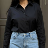 sky blue High waist baggy jeans | Black shirt ( women )