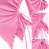 Pink One-Shoulder Ruched Top with Sky Blue Baggy Jeans