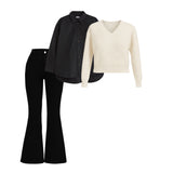Women’s Premium Winter Shirt + Knitted Sweater + Bootcut Jeans Combo | 1 Free Accessory