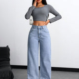 Sky blue High waist womens baggy jeans