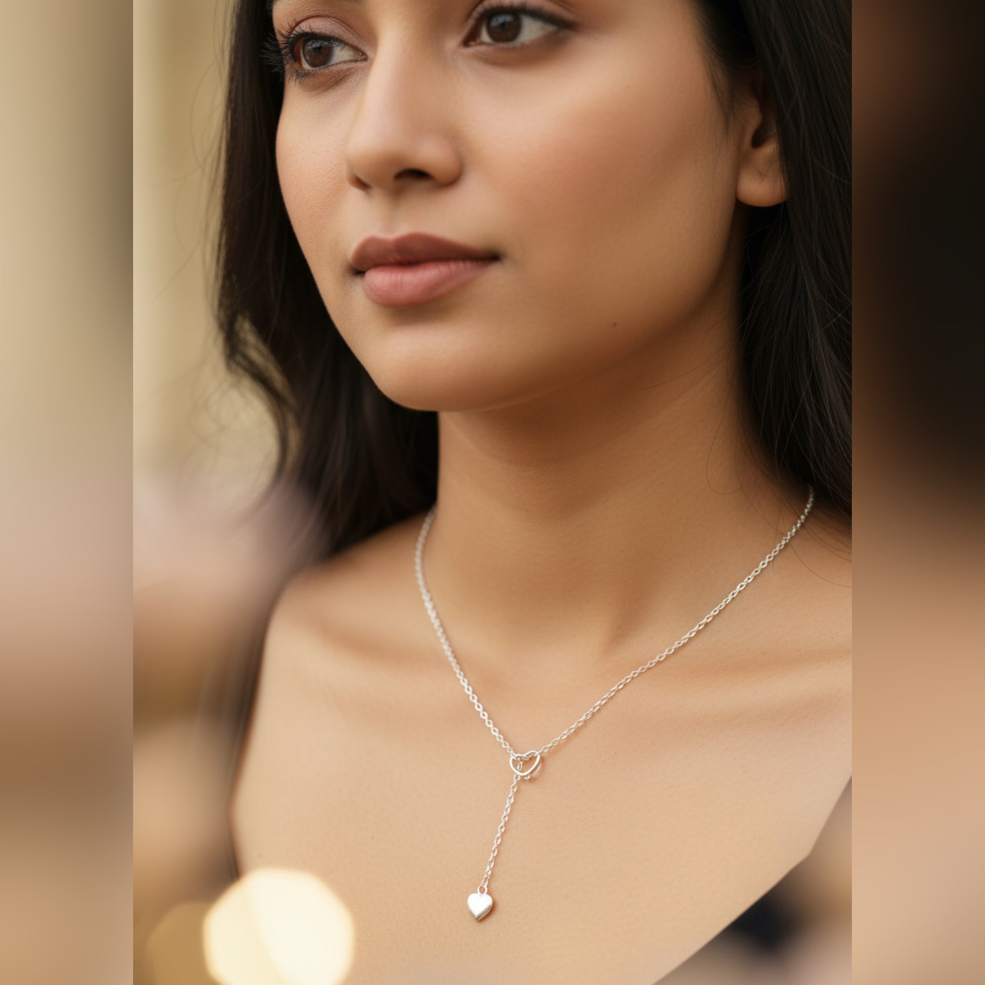 Silver Heart Lariat Necklace