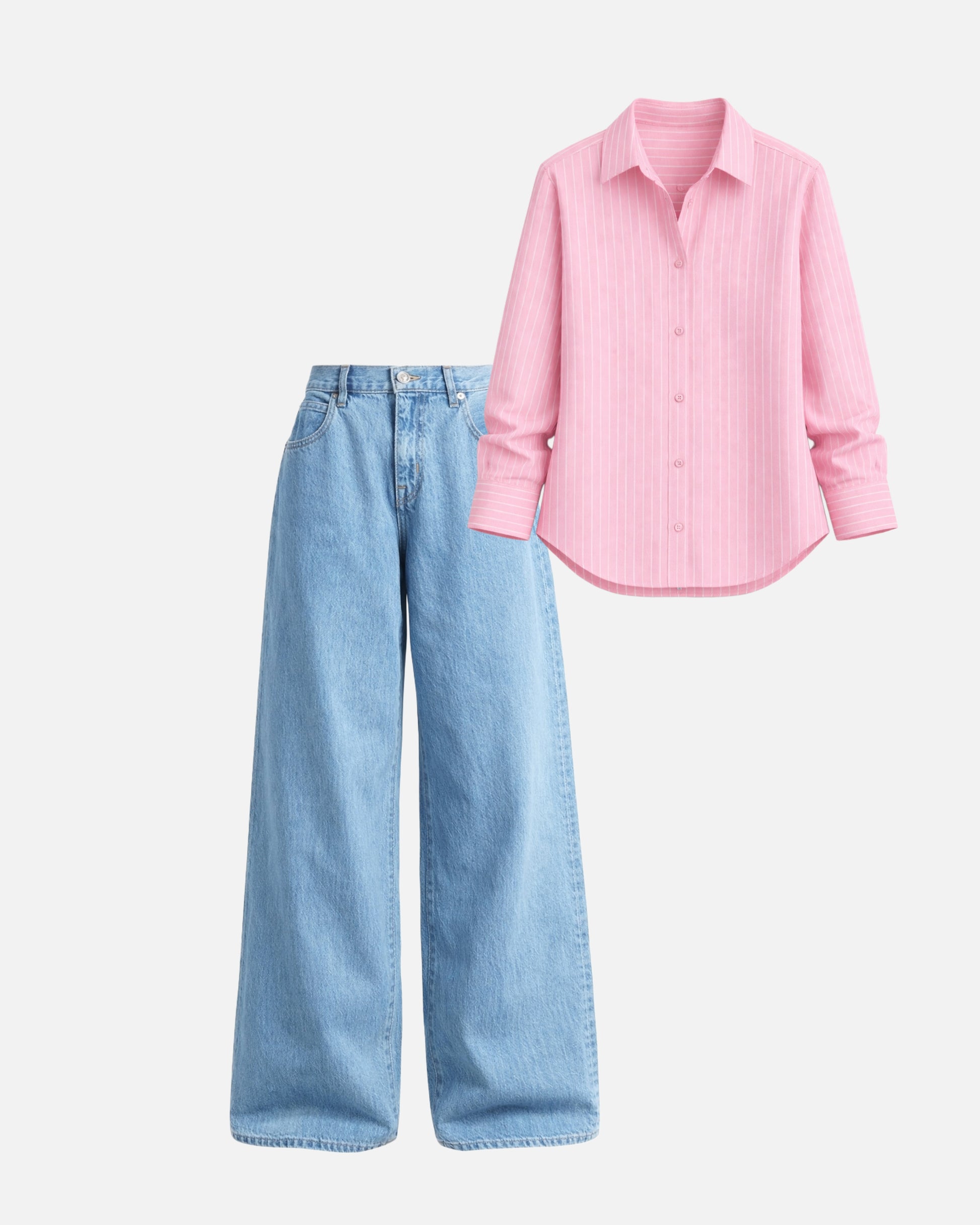 Pink Stripe Shirt with Light Blue baggy jeans