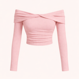 Blush Off-Shoulder Glam Top & Flare Denim Co-ord Set