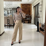 Beidge high waist pant (trouser ) | Brown striped shirt (women )