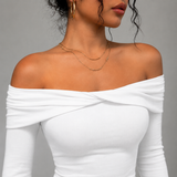 X-Cross Off-Shoulder Full Sleeve Crop Top – White