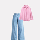 Rose pink shirt with sky blue denim jeans (baggy) | full outfit