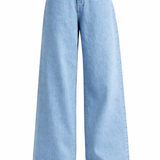 Blue striped shirt with high waist baggy denim jeans ( full outfit )