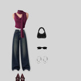 Draped Halter Top & Wide-Leg Jeans
