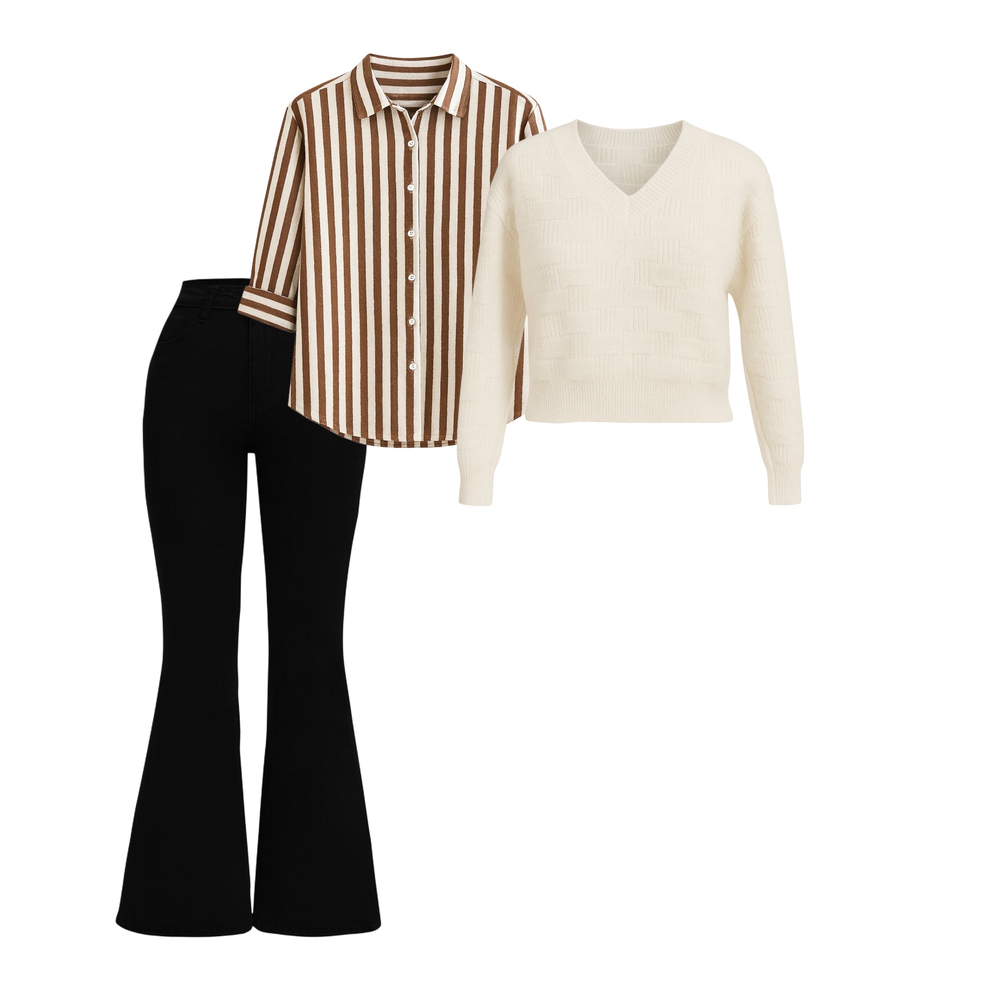 Women’s Premium Winter Shirt + Knitted Sweater + Bootcut Jeans Combo | 1 Free Accessory