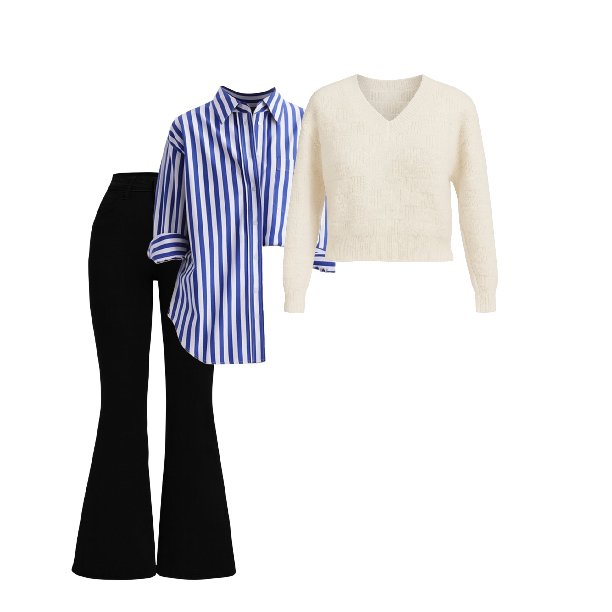 Women’s Premium Winter Shirt + Knitted Sweater + Bootcut Jeans Combo | 1 Free Accessory