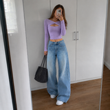 Lavender Ribbed Top with Sky blue wishker jeans (Full out fit )