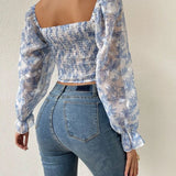 Floral Printed Georgette Puff Sleeve Crop Top