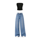 Midnight Edge Tube Top & blue acid wash jeans