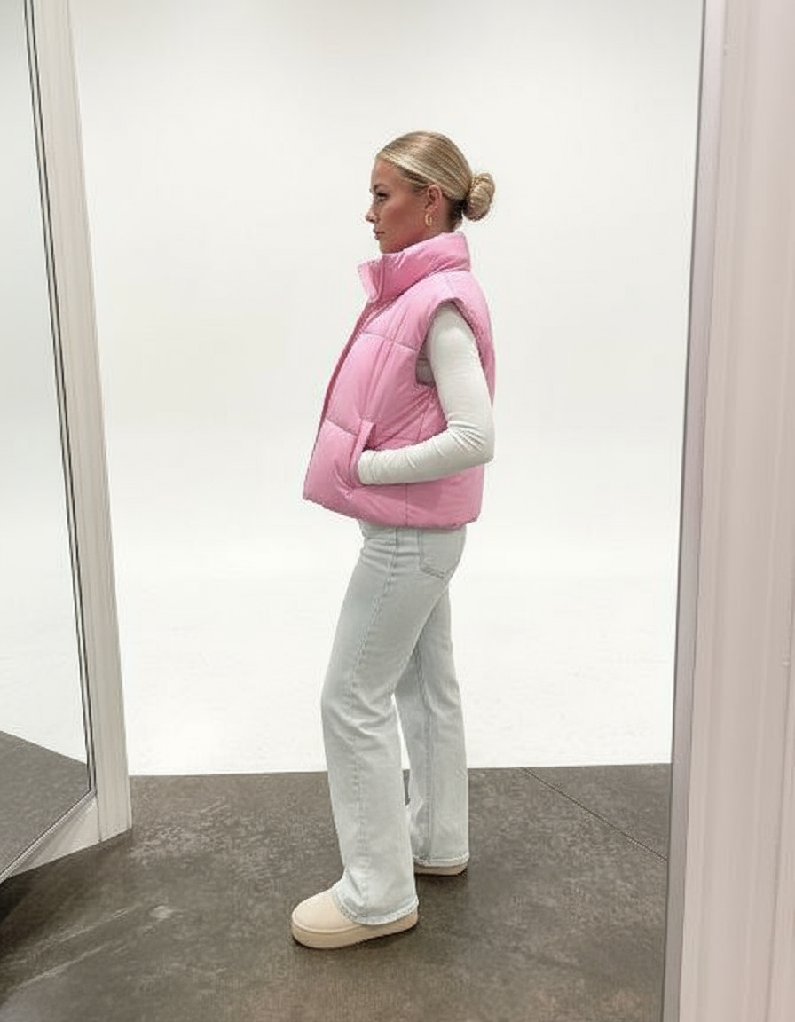 The Baby pink puffer Vest | Womens
