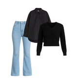 Women’s Premium Winter Shirt + Knitted Sweater + Bootcut Jeans Combo | 1 Free Accessory