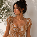 Gingham Peplum Tie-Front Top