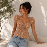 Gingham Peplum Tie-Front Top