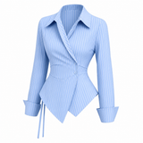 Women's Powder Blue Wrap Shirt & Wide Leg Denim Jeans Co-Ord Set