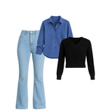 Women’s Premium Winter Shirt + Knitted Sweater + Bootcut Jeans Combo | 1 Free Accessory