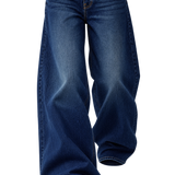 Blue Broad Striped Shirt with Relaxed Wide-Leg Jeans