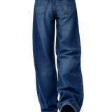 Blue Broad Striped Shirt with Relaxed Wide-Leg Jeans